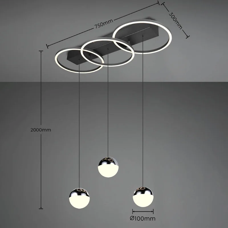 LED-hanglamp Larino lang, zwart, metaal, CCT, afstandsbediening van Reality in Matzwart – productfoto