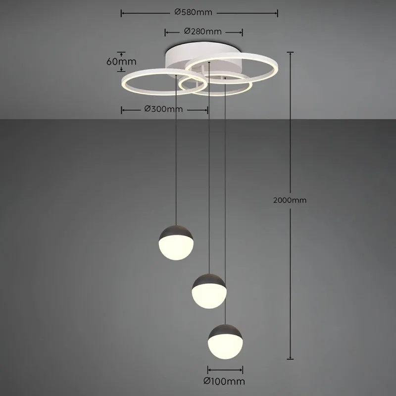 LED-hanglamp Larino, rond, metaal, CCT, afstandsbediening fra Reality i Lysegrå – produktbillede