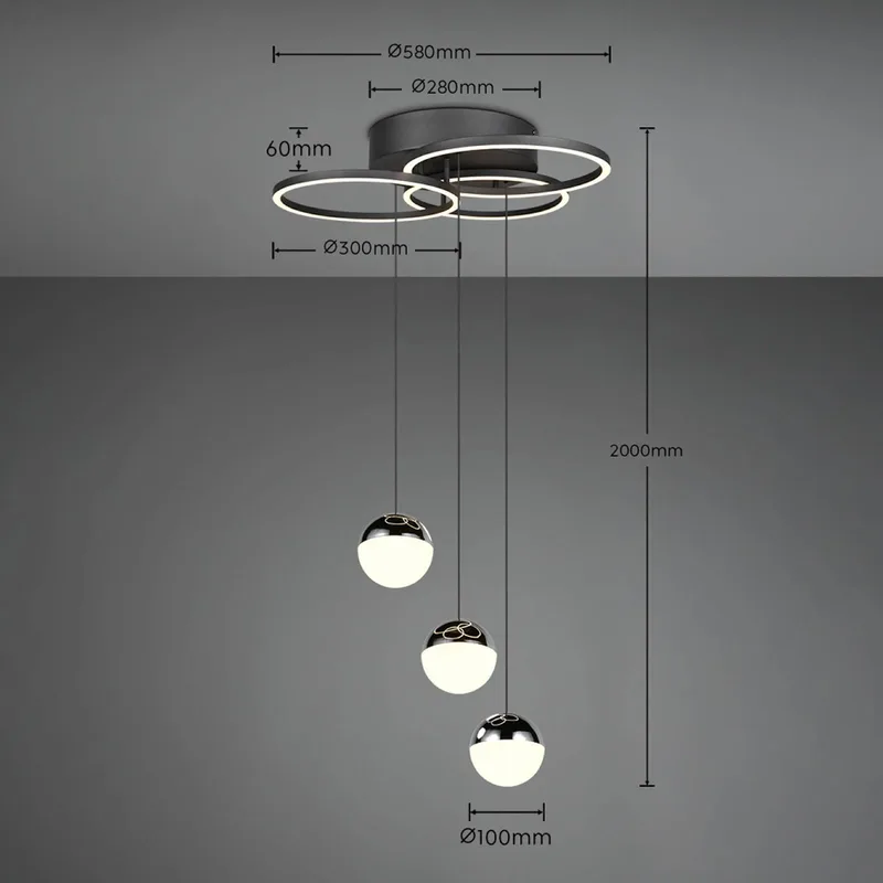 LED-hanglamp Larino, rond, zwart, metaal, CCT, afstandsbediening von Reality in Matzwart – Produktfoto