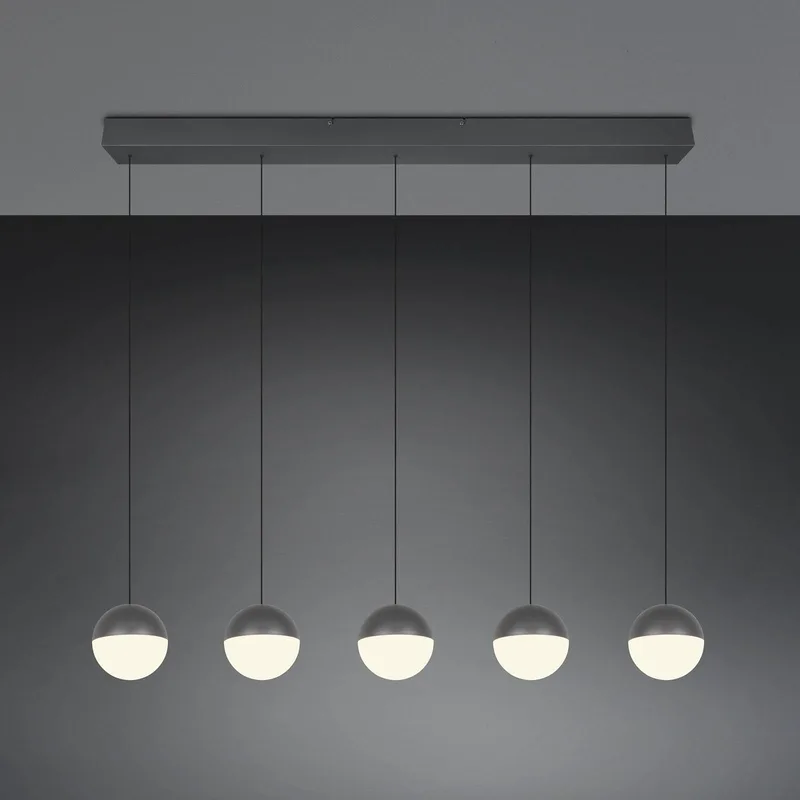 LED hanglamp Senta, antraciet, lengte 114 cm 3.000 K 5-lamps. de Reality en Anthracite, Noir – photo produit
