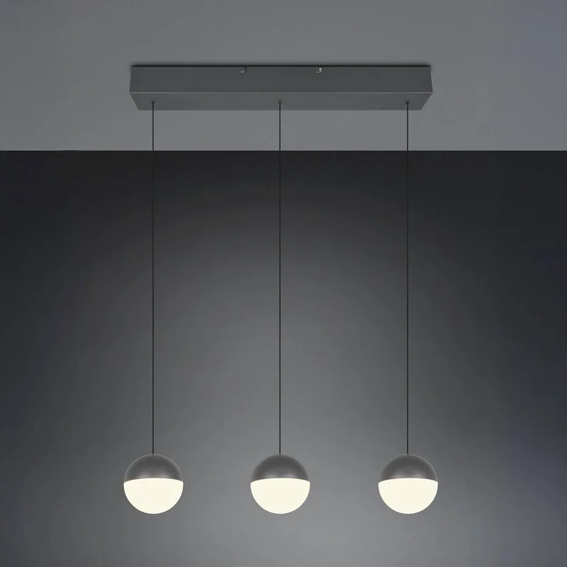 LED hanglamp Senta, antraciet, lengte 62 cm, 3.000 K 3-lamps. von Reality in Anthrazit, Schwarz – Produktfoto