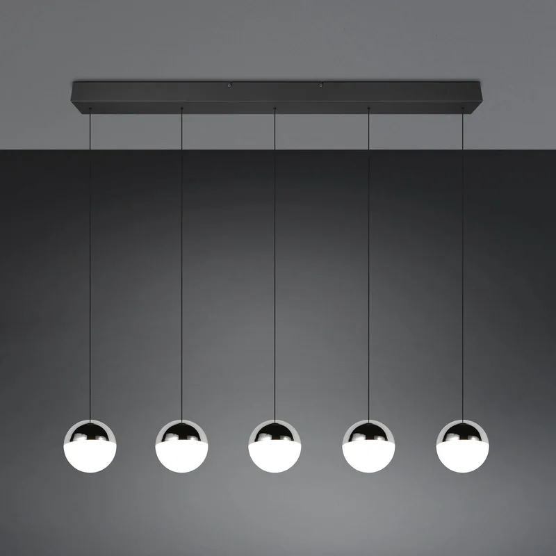 LED hanglamp Senta, chroom, lengte 114 cm, 4.000 K, 5-lamps de Reality en Chrome, Noir – photo produit