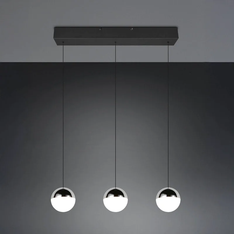 LED hanglamp Senta, chroom, lengte 62 cm, 4.000 K, 3-lamps. fra Reality i Krom, Sort – produktbillede