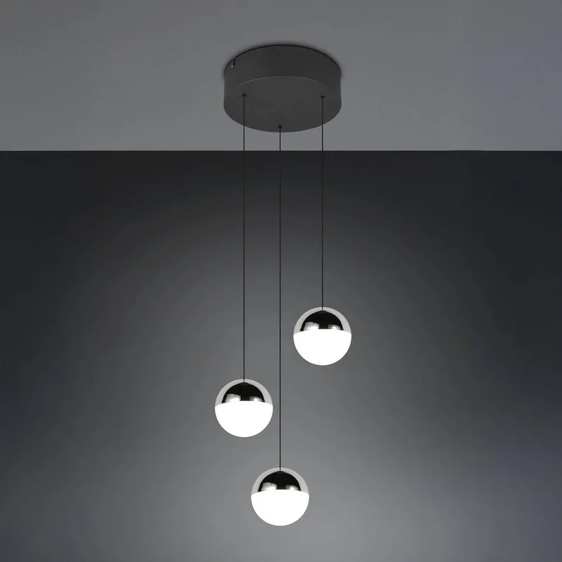 LED hanglamp Senta, chroomkleurig, Ø 25 cm, 4.000 K 3-lamps. de Reality en Chrome, Noir – photo produit