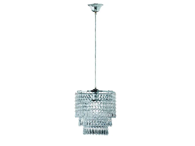 LED Kronleuchter mit Acryl Kristall Behang, Ø 25cm, dimmbar, LED wechselbar, Warmweiß, kleine Pendelleuchte einflammig Esstisch-lampe hängend, inkl. E27 LED de Reality en Argent, Blanc – photo produit