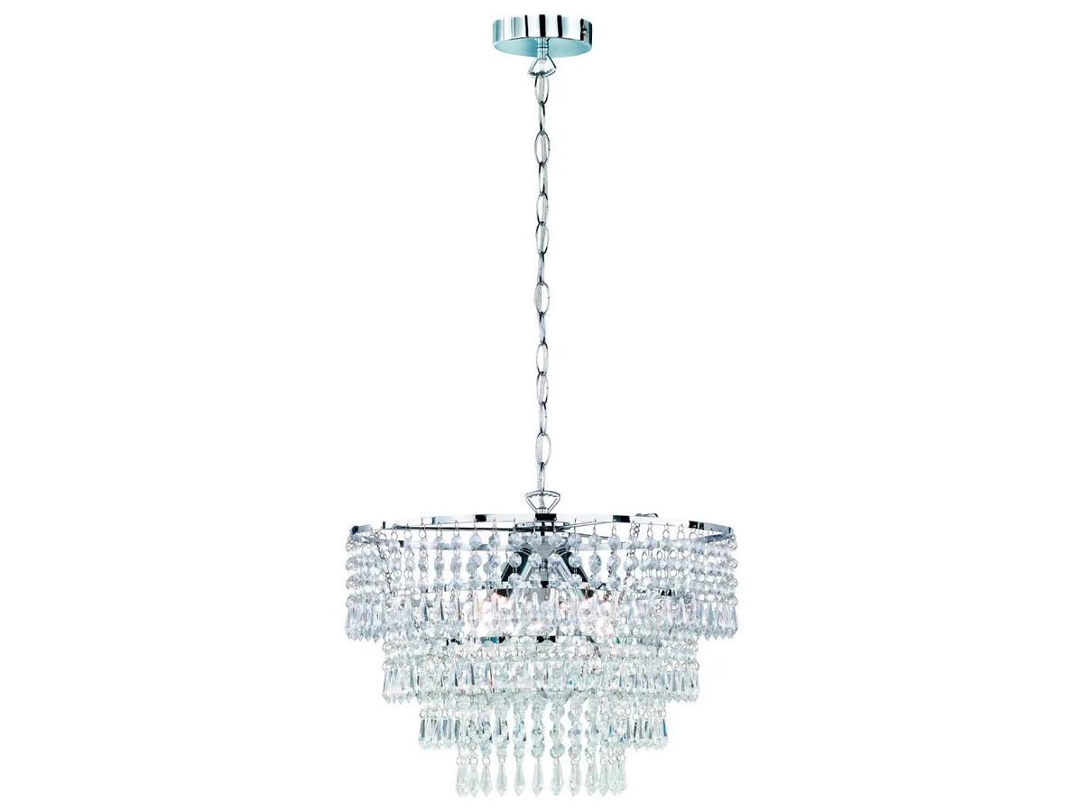 LED Kronleuchter mit Acryl Kristall Behang, Ø 42cm, dimmbar, LED wechselbar, Warmweiß, Kristall-lampe Pendelleuchte Esstisch-lampe hängend, inkl. E27 LED de Reality en Argent, Blanc – photo produit