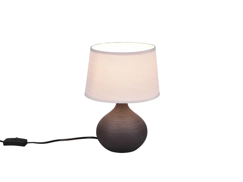 LED Nachttischlampe, Dimmfunktion, LED wechselbar, Warmweiß, Designklassiker Tischlampe mit Keramik-Fuß, Stoffschirm & Leuchtmittel von Reality in Beige, Braun – Produktfoto