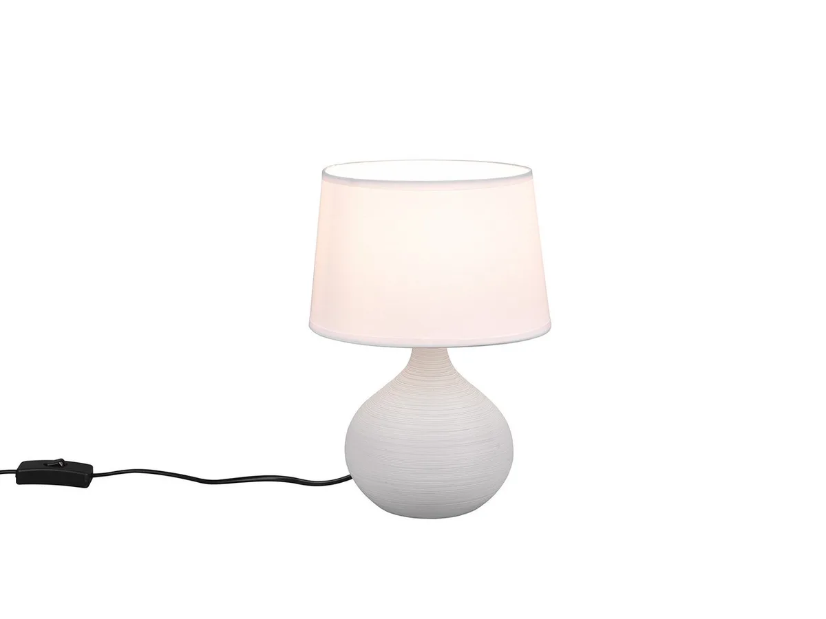 LED Nachttischlampe, Dimmfunktion, LED wechselbar, Warmweiß, Designklassiker Tischlampe mit Keramik-Fuß, Stoffschirm & Leuchtmittel de Reality en Beige – photo produit