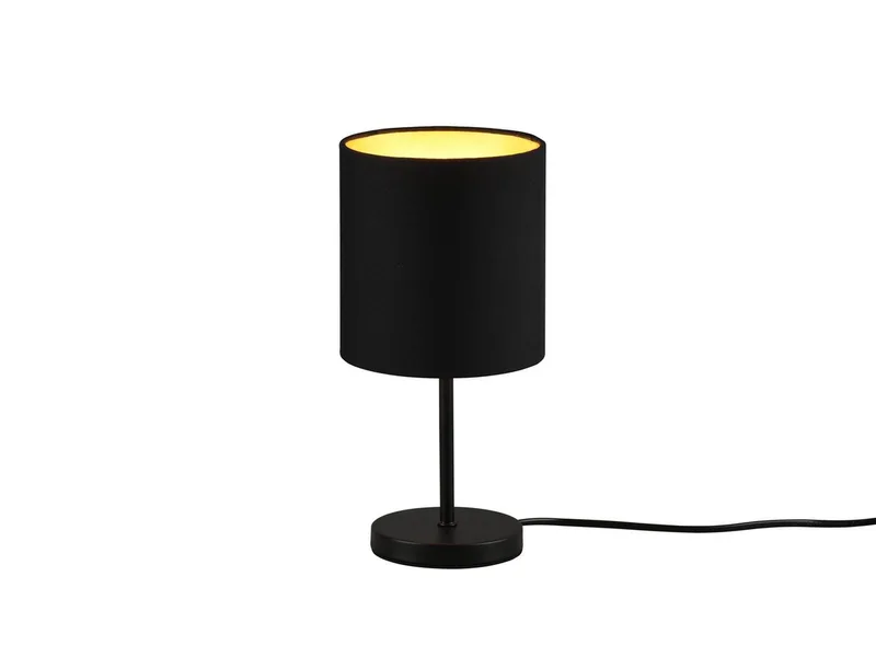 LED Nachttischlampe, Dimmfunktion, LED wechselbar, Warmweiß, kleine Designklassiker dimmbar, Fensterlampe Lampenschirm Gold de Reality en Noir – photo produit