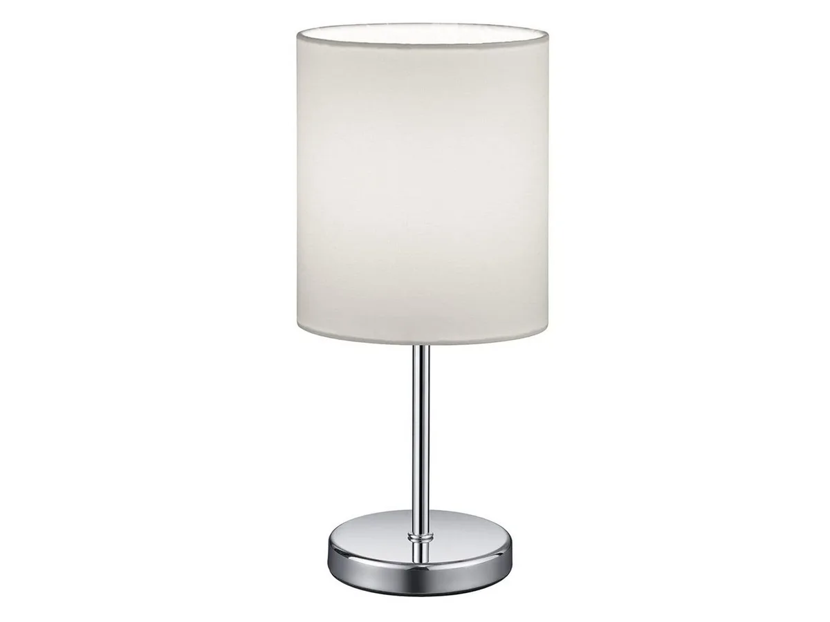 LED Nachttischlampe, Dimmfunktion, LED wechselbar, Warmweiß, kleine Designklassiker dimmbar, Fensterlampe Stoff Lampenschirm Weiß de Reality en Argent, Blanc – photo produit