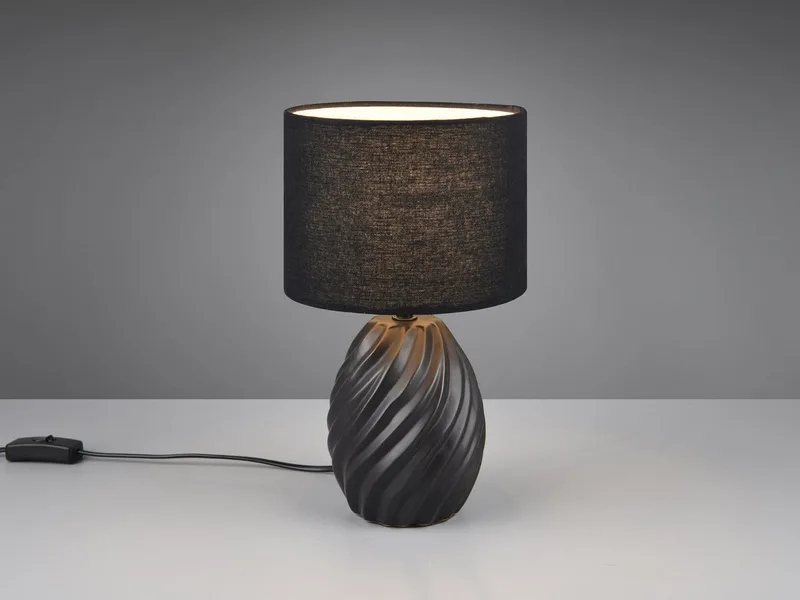 LED Nachttischlampe, Dimmfunktion, LED wechselbar, warmweiß, mit Keramik-fuß & Stoff-schirm für die Fensterbank, Höhe 31cm von Reality in Schwarz – Produktfoto 3 von 5