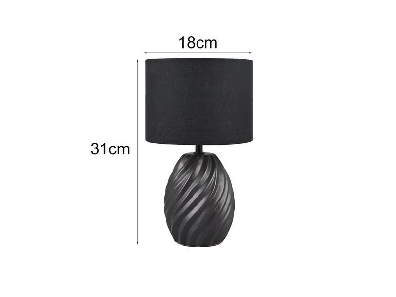 LED Nachttischlampe, Dimmfunktion, LED wechselbar, warmweiß, mit Keramik-fuß & Stoff-schirm für die Fensterbank, Höhe 31cm von Reality in Schwarz – Produktfoto 4 von 5