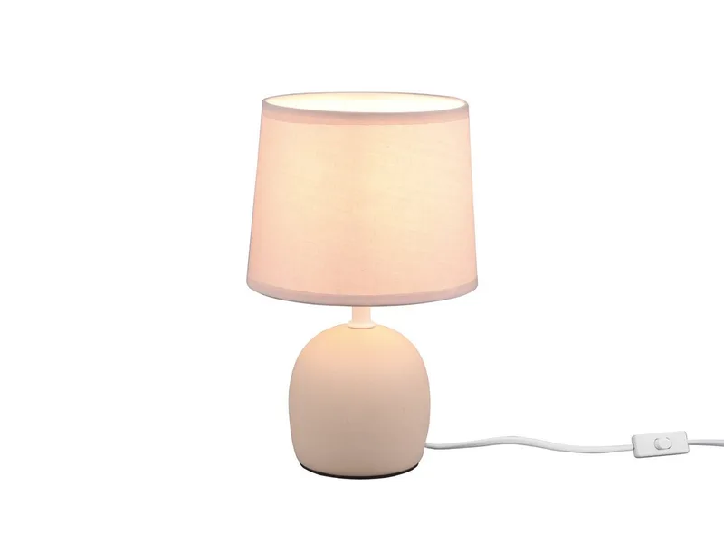 LED Nachttischlampe Keramik Fuß, Stoffschirm Höhe 26cm, dimmbar, LED wechselbar, Warmweiß, kleine Landhausstil Tischlampe skandinavisch, inkl. E14 LED von Reality in Beige – Produktfoto
