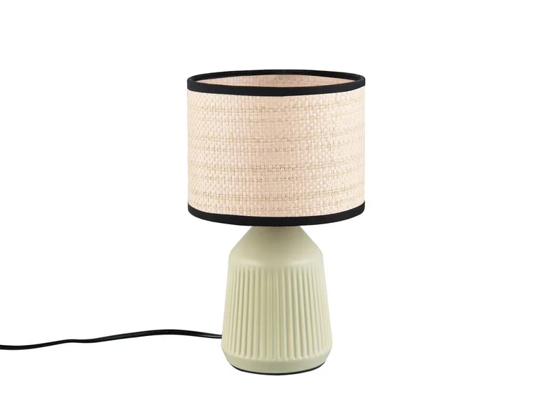 LED Nachttischlampe Keramik, Papier geflochten, Höhe 26,5cm, Leuchtmittel dimmbar, LED wechselbar, Warmweiß, klein-e Landhaus-Stil Tischlampe mit Keramik-Fuß & Lampenschirm Natur de Reality en Vert – photo produit