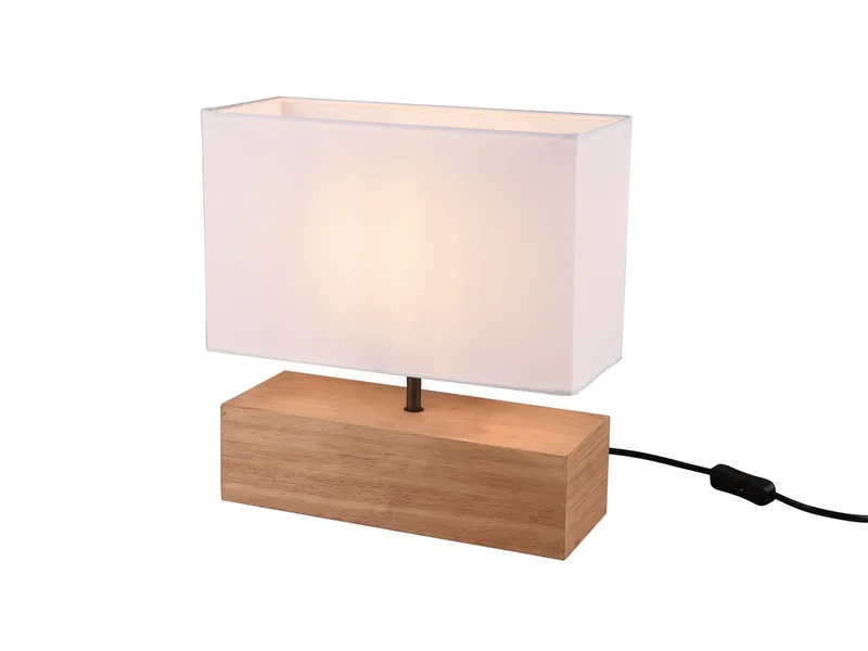 LED Nachttischlampe mit Holzfuß & Stoffschirm, Höhe 30cm, dimmbar, LED wechselbar, Warmweiß, rechteckige Tischlampe skandinavisch für Fensterbank, inkl. E14 LED von Reality in Weiß – Produktfoto