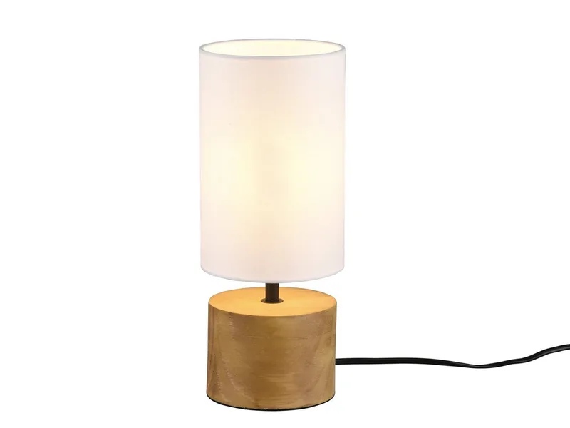 LED Nachttischlampe mit Holzfuß & Stoffschirm, Höhe 30cm, dimmbar, LED wechselbar, Warmweiß, runde Tischlampe skandinavisch für die Fensterbank, inkl. E14 LED de Reality en Blanc – photo produit