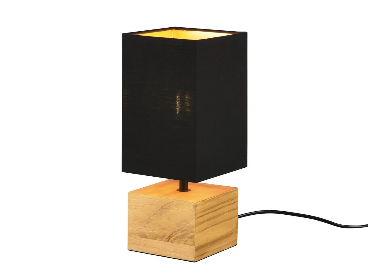 LED Nachttischlampe mit Holzfuß & Stoffschirm, Höhe 30cm, dimmbar, LED wechselbar, Warmweiß, eckige Tischlampe skandinavisch für die Fensterbank, inkl. E14 LED de Reality en Noir – photo produit