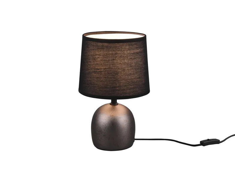 LED Nachttischlampe mit Keramik Fuß & Stoffschirm Höhe 26cm, dimmbar, LED wechselbar, Warmweiß, kleine Landhausstil Tischlampe skandinavisch, Tischleuchte mit E14 LED de Reality en Noir, Argent – photo produit