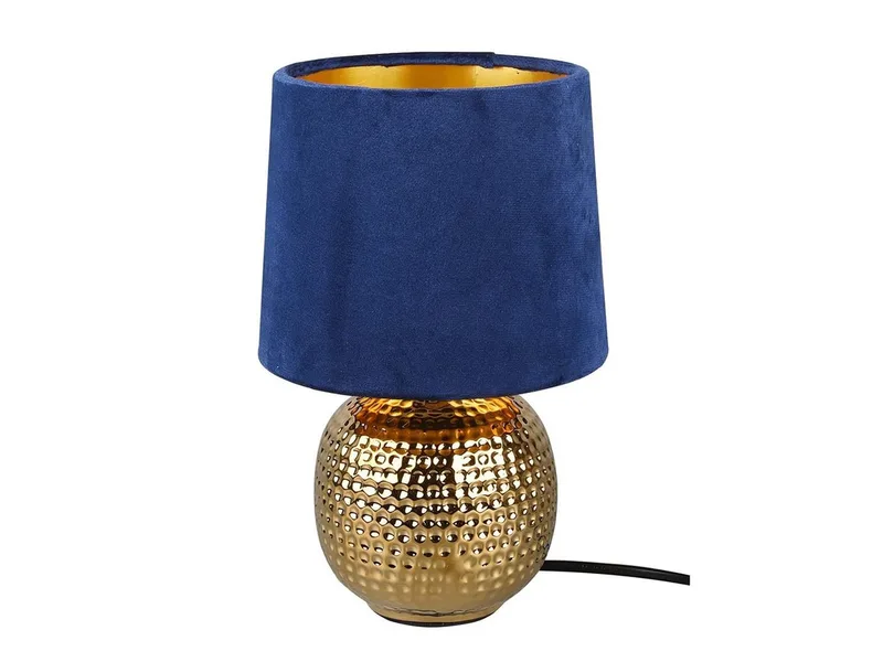 LED Nachttischlampe mit Keramikfuß & Samtschirm, Höhe 26cm, dimmbar, LED wechselbar, Warmweiß, kleine gemütliche Retro Tischleuchte für Fensterbank, inkl. E14 LED de Reality en Bleu, Or – photo produit 1 sur 5