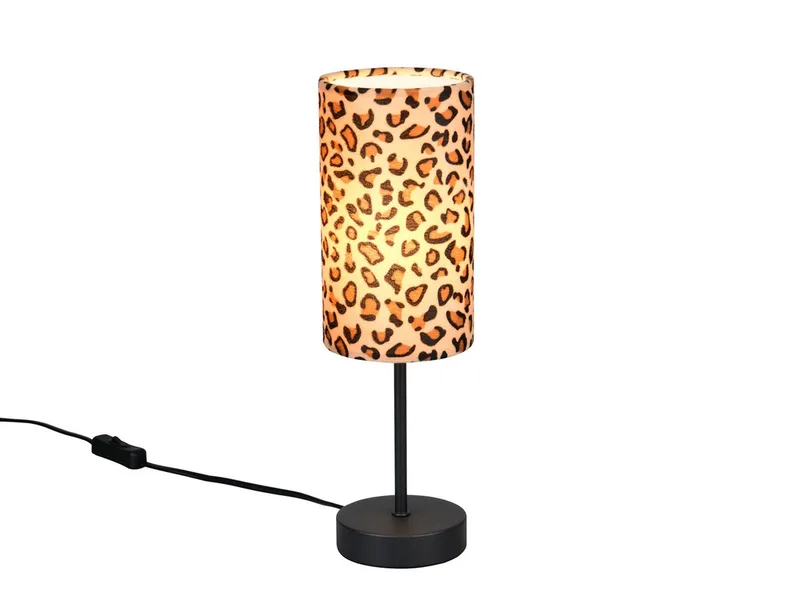 LED Nachttischlampe mit Stoffschirm Leopardenmuster H 36,5cm, dimmbar, LED wechselbar, warmweiß, ausgefallen-e coole besondere Tischlampe Fensterbank Jugendzimmer de Reality en Marron – photo produit