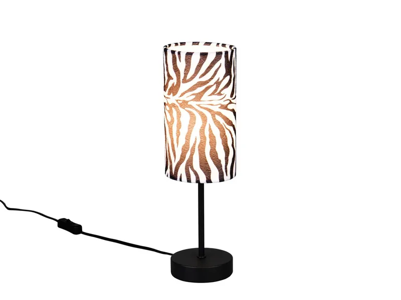 LED Nachttischlampe mit Stoffschirm Zebramuster Höhe 36,5cm, Dimmfunktion, LED wechselbar, warmweiß, ausgefallen-e coole besondere Tischlampe Fensterbank Jugendzimmer de Reality en Noir – photo produit