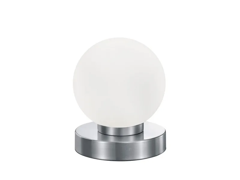 LED Nachttischlampe touch Kugel-Lampe, Höhe 15cm, dimmbar, LED wechselbar, Warmweiß, kleine Tischlampe mit Glas-Kugel, Tischleuchte inkl. E14 LED von Reality in Silber – Produktfoto