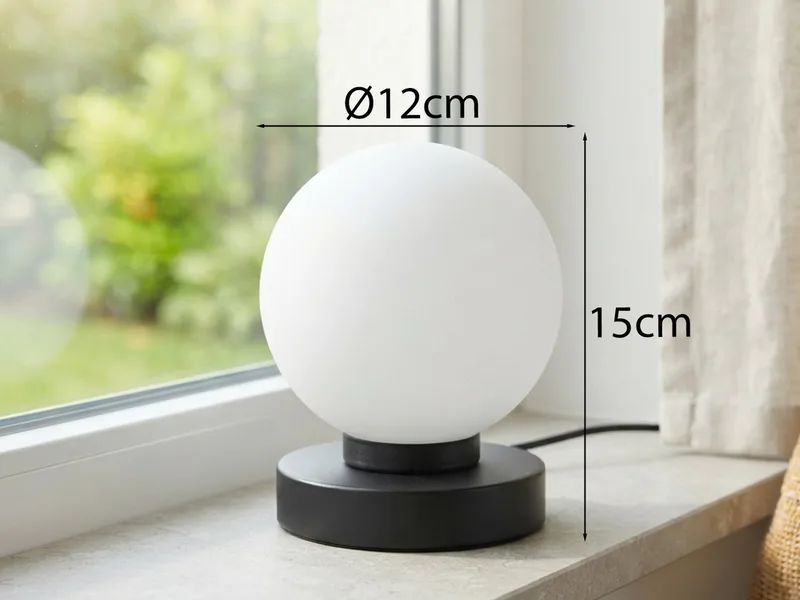 LED Nachttischlampe touch Kugel-Lampe, Höhe 15cm, dimmbar, LED wechselbar, Warmweiß, kleine Tischlampe mit Glas-Kugel, Tischleuchte inkl. E14 LED de Reality en Noir – photo produit 4 sur 5