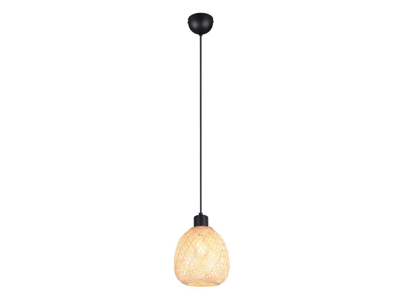 LED Pendelleuchte, Dimmfunktion, LED wechselbar, über Lichtschalter in 3 Stufen dimmbar, warmweiß, Klein-e Korb-lampe Lampenschirm geflochten Bambus hängend Bett, Ø 18cm de Reality en Beige – photo produit