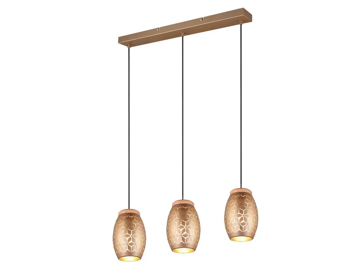 LED Pendelleuchte dreiflammig mit Dekorstanzung, B: 71cm, dimmbar, LED wechselbar, warmweiß, ausgefallene Esstisch-Lampe, Esszimmerlampe hängend inkl. E27 LEDs de Reality en Marron – photo produit