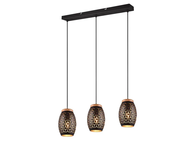 LED Pendelleuchte dreiflammig mit Dekorstanzung, B: 71cm, dimmbar, LED wechselbar, warmweiß, ausgefallene Esstisch-Lampe, Esszimmerlampe hängend inkl. E27 LEDs von Reality in Schwarz – Produktfoto