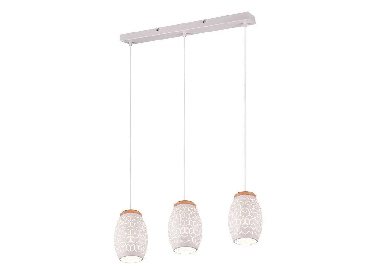 LED Pendelleuchte dreiflammig mit Dekorstanzung, B: 71cm, dimmbar, LED wechselbar, warmweiß, ausgefallene Esstisch-Lampe, Esszimmerlampe hängend inkl. E27 LEDs van Reality in Wit – productfoto