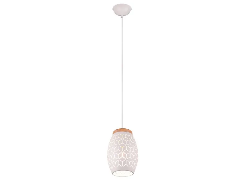 LED Pendelleuchte einflammig mit Dekorstanzung Ø 15cm, dimmbar, LED wechselbar, warmweiß, kleine Esstisch-Lampe, Schlafzimmer Bett hängend inkl. E27 LED von Reality in Weiß – Produktfoto