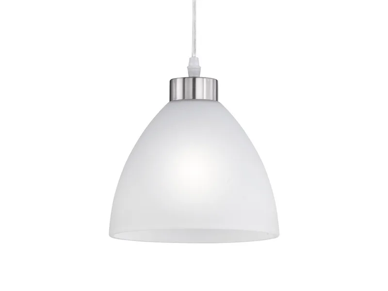 LED Pendelleuchte mit Glas Lampenschirm Weiß, Ø 20cm, dimmbar, LED wechselbar, Warmweiß, kleine Esszimmerlampe hängend einflammig Designklassiker inkl. E27 LED de Reality en Argent, Blanc – photo produit