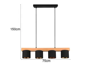 LED Pendelleuchte mit Holz-Balken, Breite 75cm, Dimmfunktion, LED wechselbar, Warmweiß, Balkenlampe skandinavisch, Esszimmerlampe Esstisch inkl. Leuchtmittel de Reality en Noir – photo produit 4 sur 5