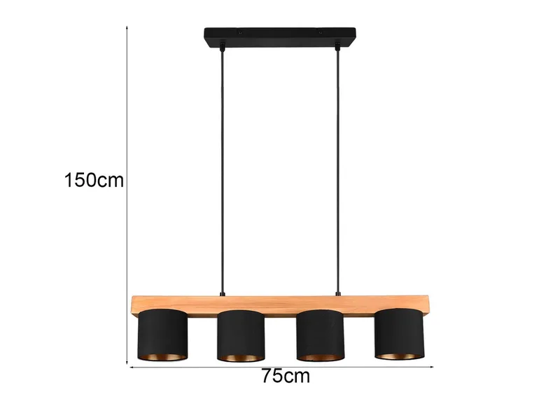 LED Pendelleuchte mit Holz-Balken, Breite 75cm, Dimmfunktion, LED wechselbar, Warmweiß, Balkenlampe skandinavisch, Esszimmerlampe Esstisch inkl. Leuchtmittel de Reality en Noir – photo produit 4 sur 5