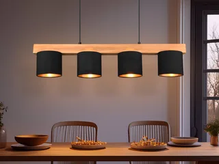 LED Pendelleuchte mit Holz-Balken, Breite 75cm, Dimmfunktion, LED wechselbar, Warmweiß, Balkenlampe skandinavisch, Esszimmerlampe Esstisch inkl. Leuchtmittel de Reality en Noir – photo produit 2 sur 5