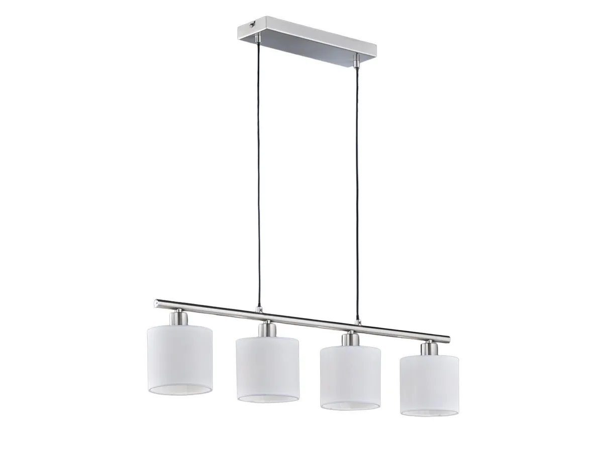 LED Pendelleuchte mit Stoffschirmen Weiß, Breite 75cm, dimmbar, LED wechselbar, Warmweiß, mehrflammig, Esstisch-Lampe hängend, Esszimmerlampe inkl. E14 LEDs de Reality en Argent, Blanc – photo produit