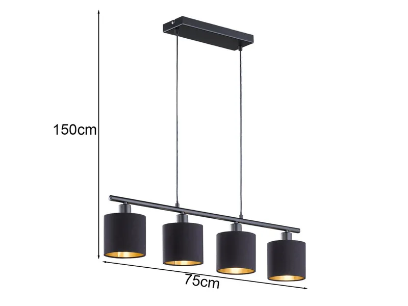 LED Pendelleuchte Stoffschirme Gold, Breite 75cm, dimmbar, LED wechselbar, Warmweiß, mehrflammig, Esstisch-Lampe hängend, Esszimmerlampe inkl. E14 LEDs de Reality en Noir – photo produit 4 sur 5