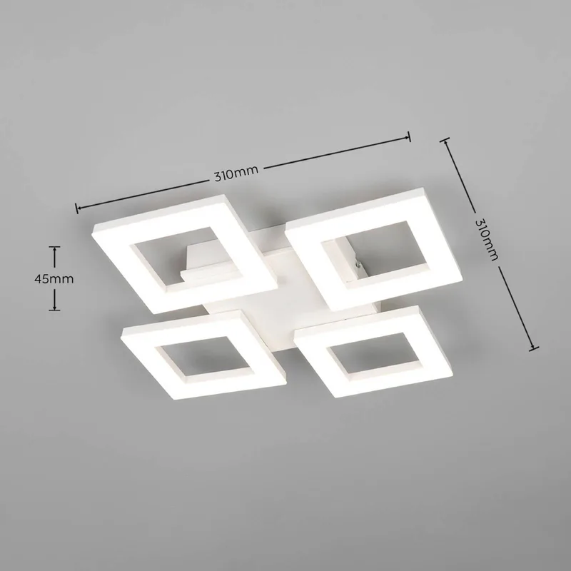 LED plafondlamp Cemi, hoekig, kunststof, 4.000 K fra Reality i Hvid – produktbillede