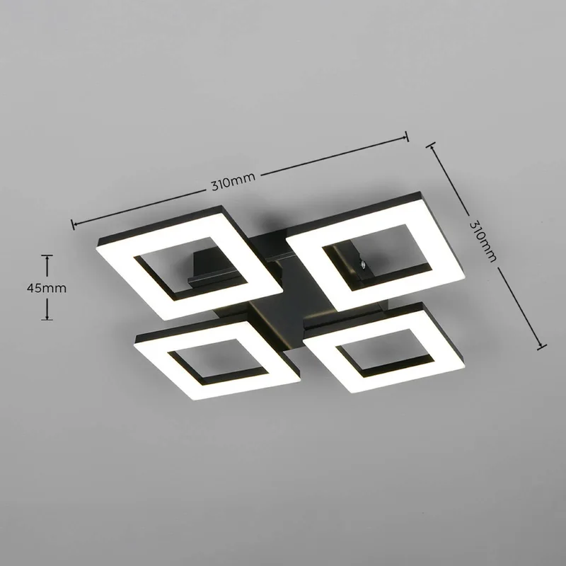 LED plafondlamp Cemi, hoekig, kunststof, 4.000 K von Reality in Schwarz – Produktfoto