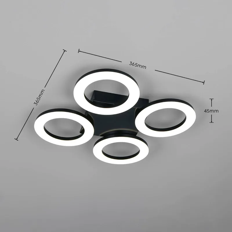 LED plafondlamp Cemi, rond, kunststof, 4.000 K von Reality in Schwarz – Produktfoto