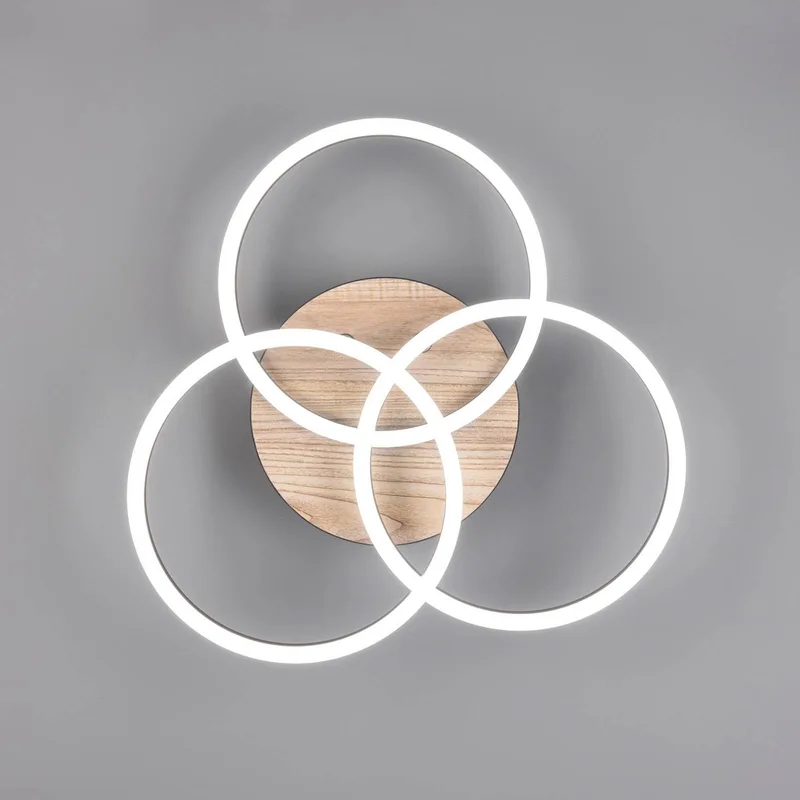 LED plafondlamp Circle 3-lamps afstandsb. hout de Reality en Licht hout, Noir, Gesatineerd – photo produit