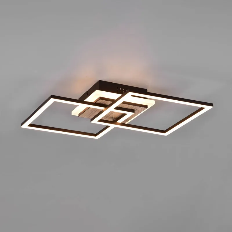 LED plafondlamp Giro 3-lamps hoekig afstandsb. van Reality in Licht hout, Zwart, Gesatineerd – productfoto