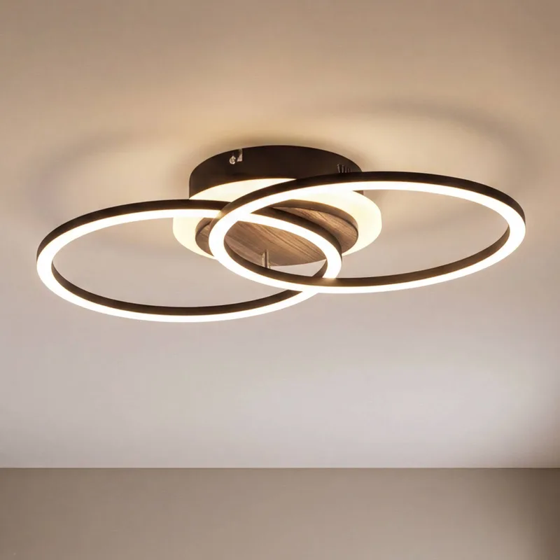 Giro LED-loftlampe rund fjernbetjening 3 lyskilder fra Reality i Licht hout, Sort, Gesatineerd – produktbillede