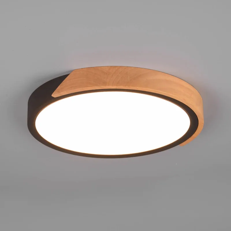 LED plafondlamp Jano, Ø 31,5 cm, 3.000K, zwart von Reality in Schwarz, Licht hout – Produktfoto