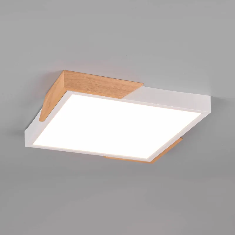 LED plafondlamp Meta, 31,5x31,5cm, 3.000K, wit fra Reality i Hvid, Helder hout, Opaal – produktbillede