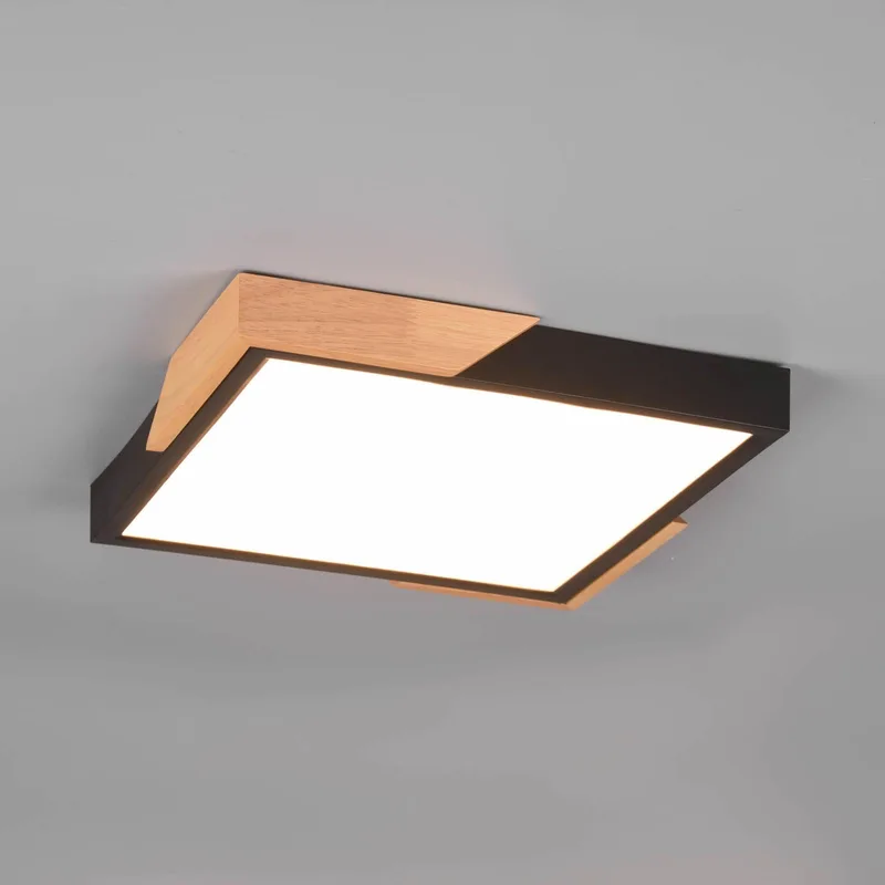 LED plafondlamp Meta, 31,5x31,5cm, 3.000K, zwart de Reality en Noir, Licht hout, Opaal – photo produit