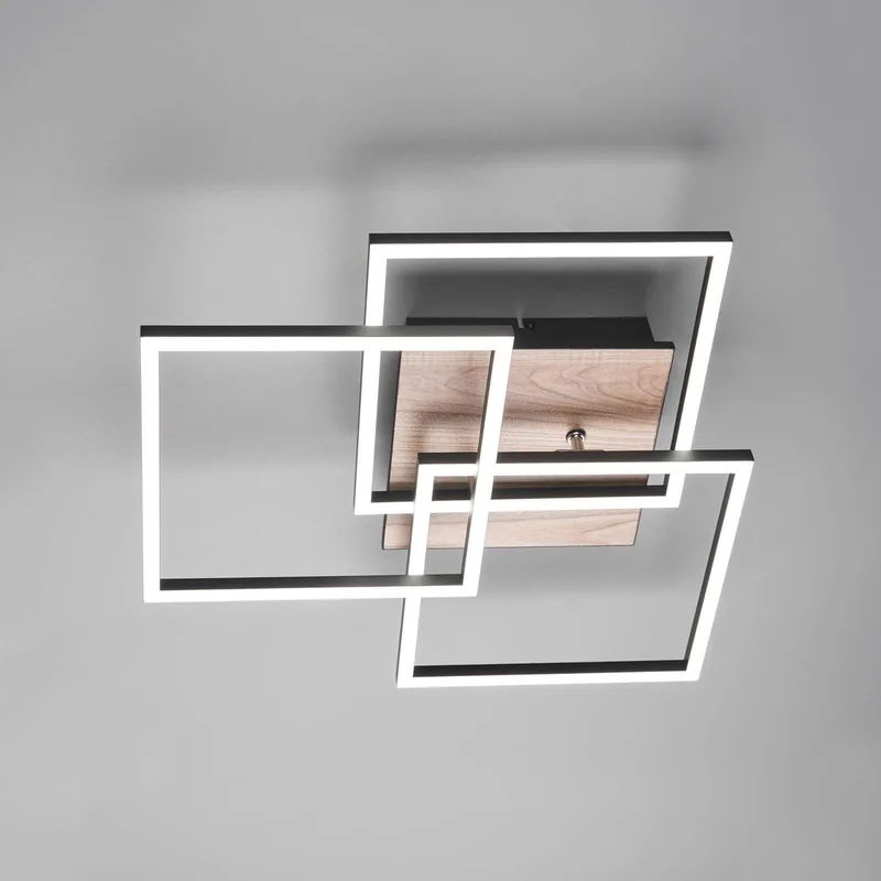Mobile LED-loftlampe 3 lysk. fjernbetjening træ fra Reality i Licht hout, Sort, Gesatineerd – produktbillede