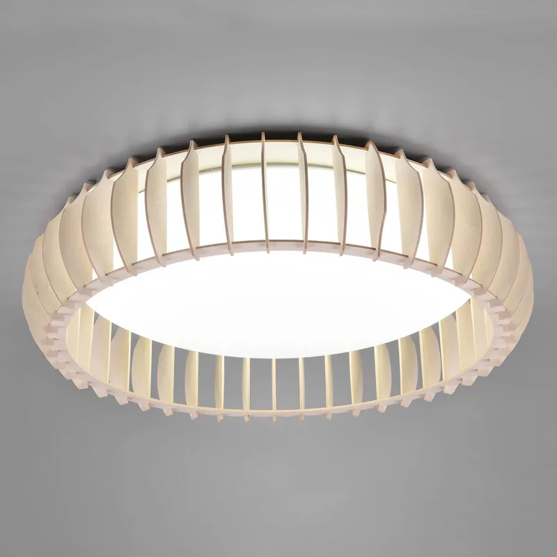 LED plafondlamp Monte, CCT, Ø 60 cm, licht hout fra Reality i Licht hout, Hvid – produktbillede