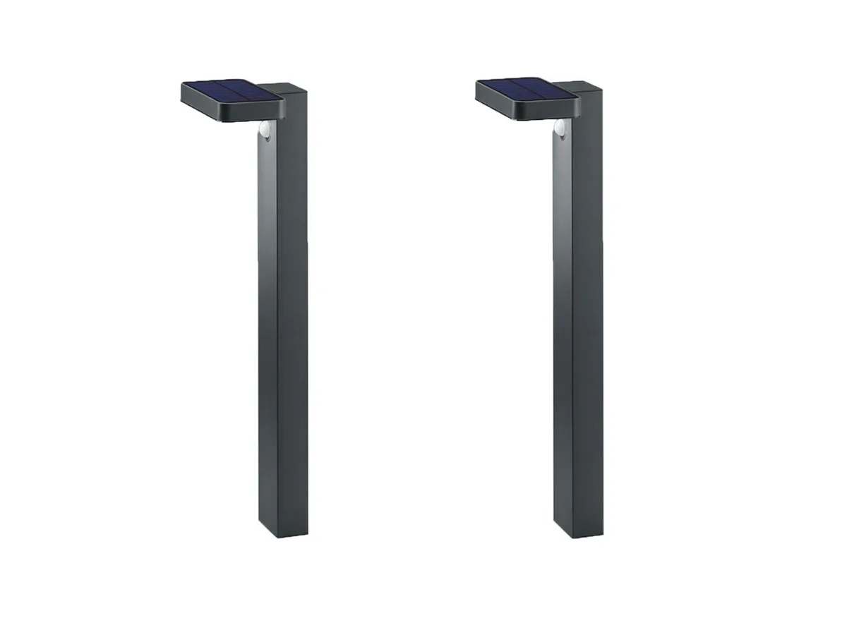 LED Solarleuchte 2x Solar-Pollerleuchte & Bewegungssensor, Bewegungsmelder, LED fest integriert, Warmweiß, Höhe 60cm, Garten-Wegbeleuchtung, Gartenlampen Außenleuchten Downlight fra Reality i Sort – produktbillede